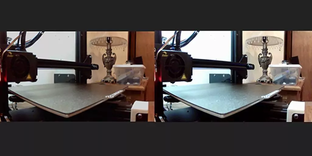 Demonstrating the power of one of the best OctoPrint plugins, Camera Settings, showing the image with and without the custom settings applied.