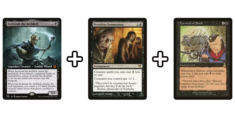 Acererak the Archlich Combo #4 using Heartless Summoning & Carnival of Souls with all 3 cards shown