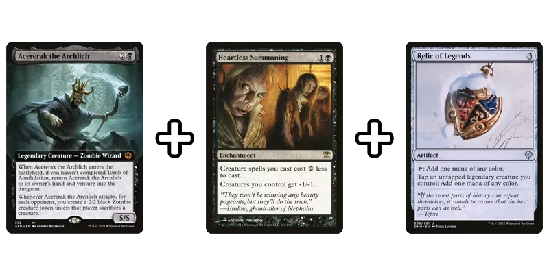 Acererak the Archlich Combo #3 using Heartless Summoning & Relic of Legends with all 3 cards shown