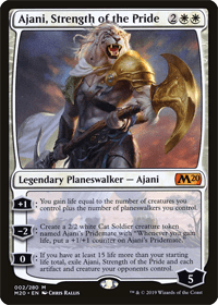 Card image of Ajani, Strength of the Pride. #1 on the list of best white Planeswalkers for +1/+1 decks.