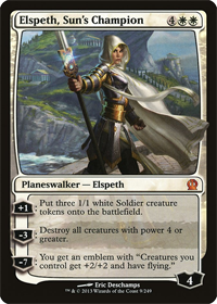 Card image of Elspeth, Sun's Champion. #1 on the list of best white Planeswalkers for token decks.