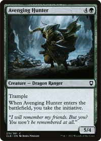 Coming in as the 9th place on the best MTG green Dragons list is Avenging Hunter. Shown here is the card Avenging Hunter.