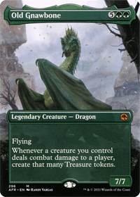 The best of all of the MTG green Dragons is the card shown here, Old Gnawbone
