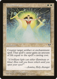 One of the few MTG white counterspell cards, Illumination is shown here.