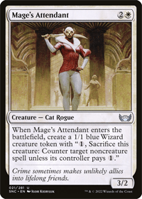 One of the few MTG white counterspell cards, Mage's Attendant is shown here.