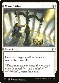 One of the few MTG white counterspell cards, Mana Tithe is shown here.