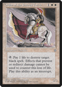 One of the few MTG white counterspell cards, Order of the Sacred Torch is shown here.