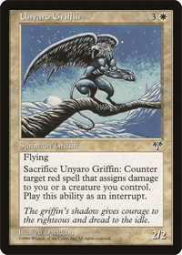 One of the few MTG white counterspell cards, Unyaro Griffin is shown here.