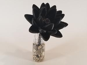 Using the DIY photo booth backdrop setup, I took a sample photo of a black Lotus flower statue.