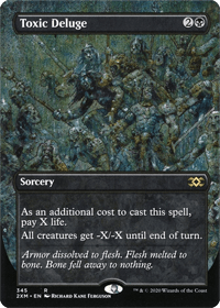 One of the best of all of the MTG black board wipes is the card shown here, Toxic Deluge in the full art variant. 
